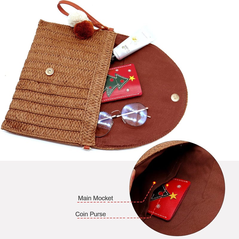 LUOFMISS Straw Clutch Bag Woven Purse for Women Shoulder Bag Casual Beach Rattan Handmade Wallet - Image 4